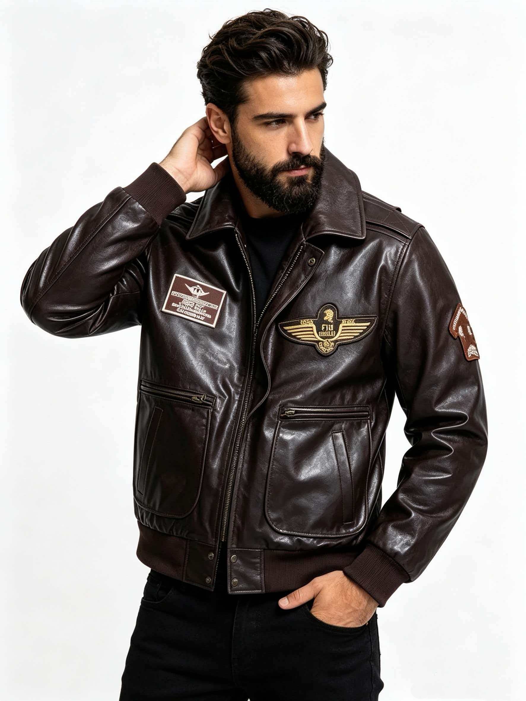 Men's Genuine Leather Military - Bomber Jacket Men review and price