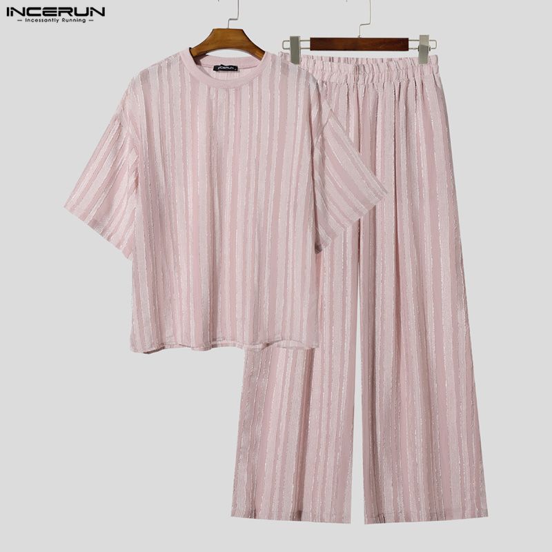 INCERUN Men's Sets Striped See - Mens Fashion Ideas review and price